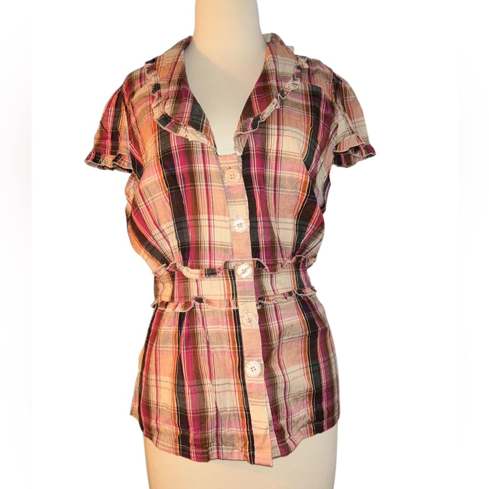 L.A. Blues Pink and Brown Plaid Top